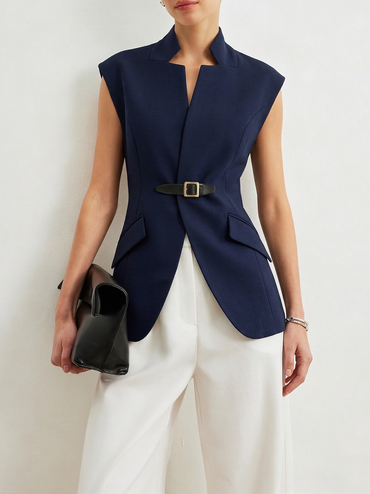 Gilet de blazer à revers cranté et boucle