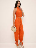 Eyelet Embroidery Top & Tie-Cuff Pants Set
