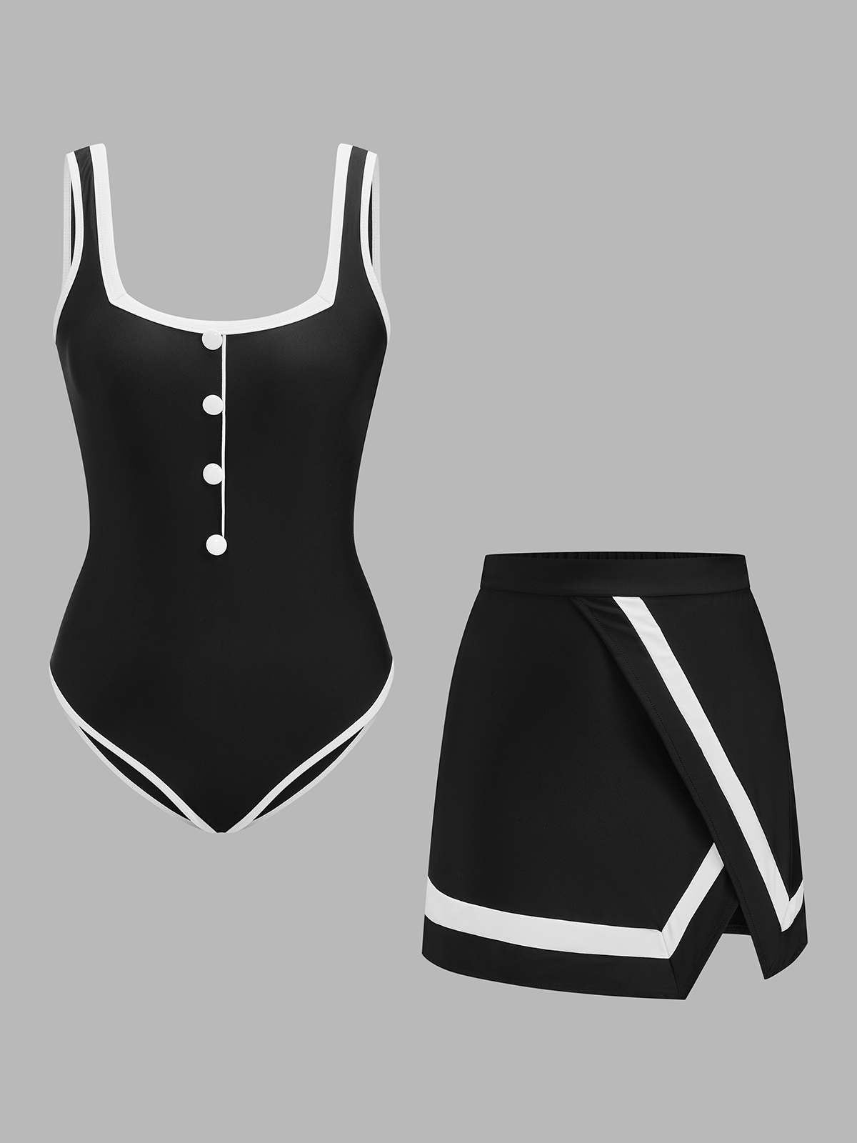 Maillot de bain une pièce à bordures contrastées et ensemble jupe