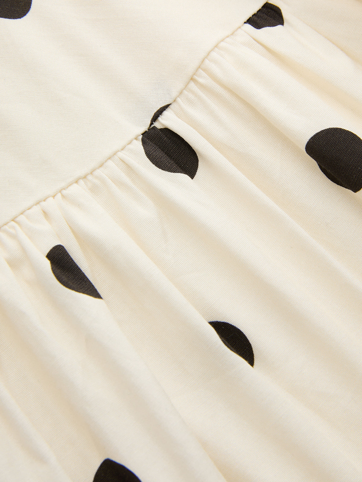 Robe longue à fines bretelles et fronces à pois