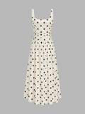 Gepunktetes gerafftes Maxi-Trägerkleid