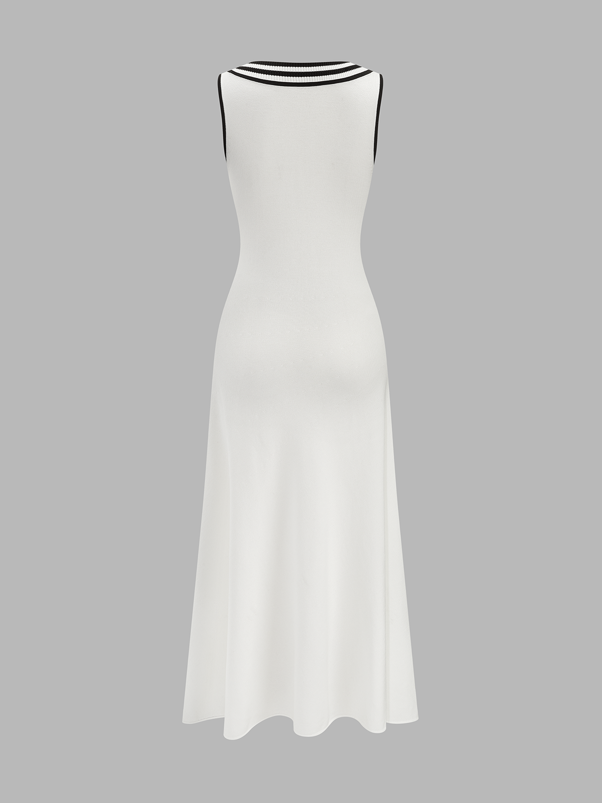 Robe longue en maille sans manches à col en V rayée