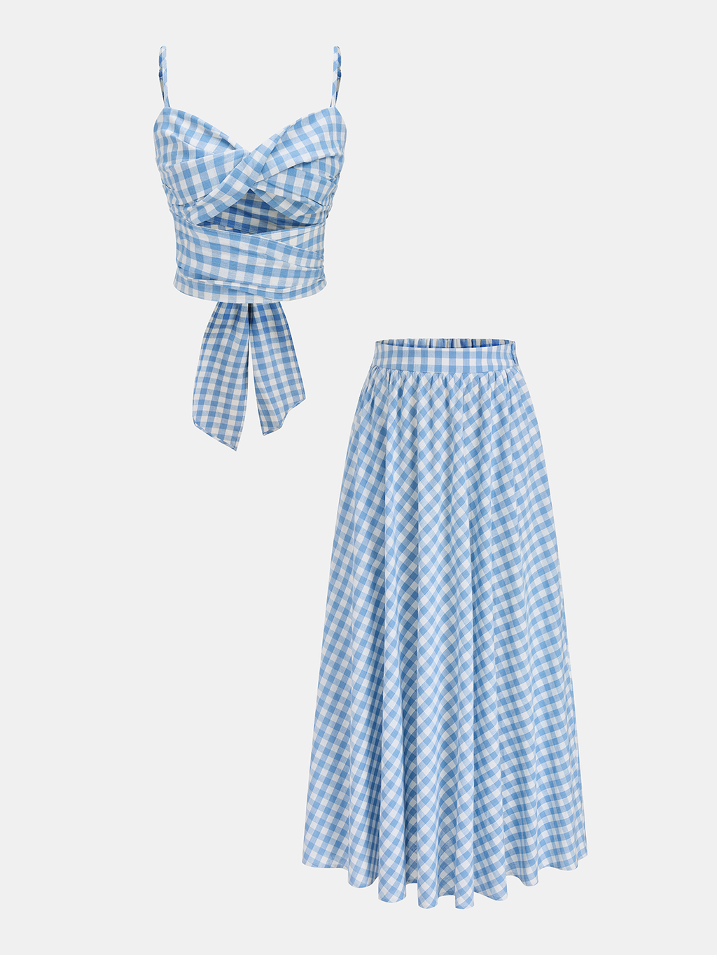Gingham-Wickel-Cami-Top und Midirock-Set