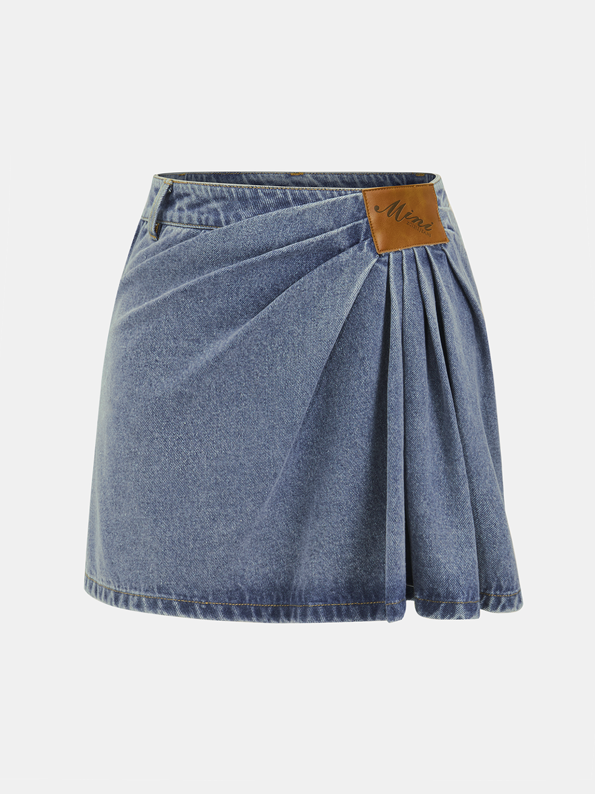 Mini-jupe en jean plissée asymétrique