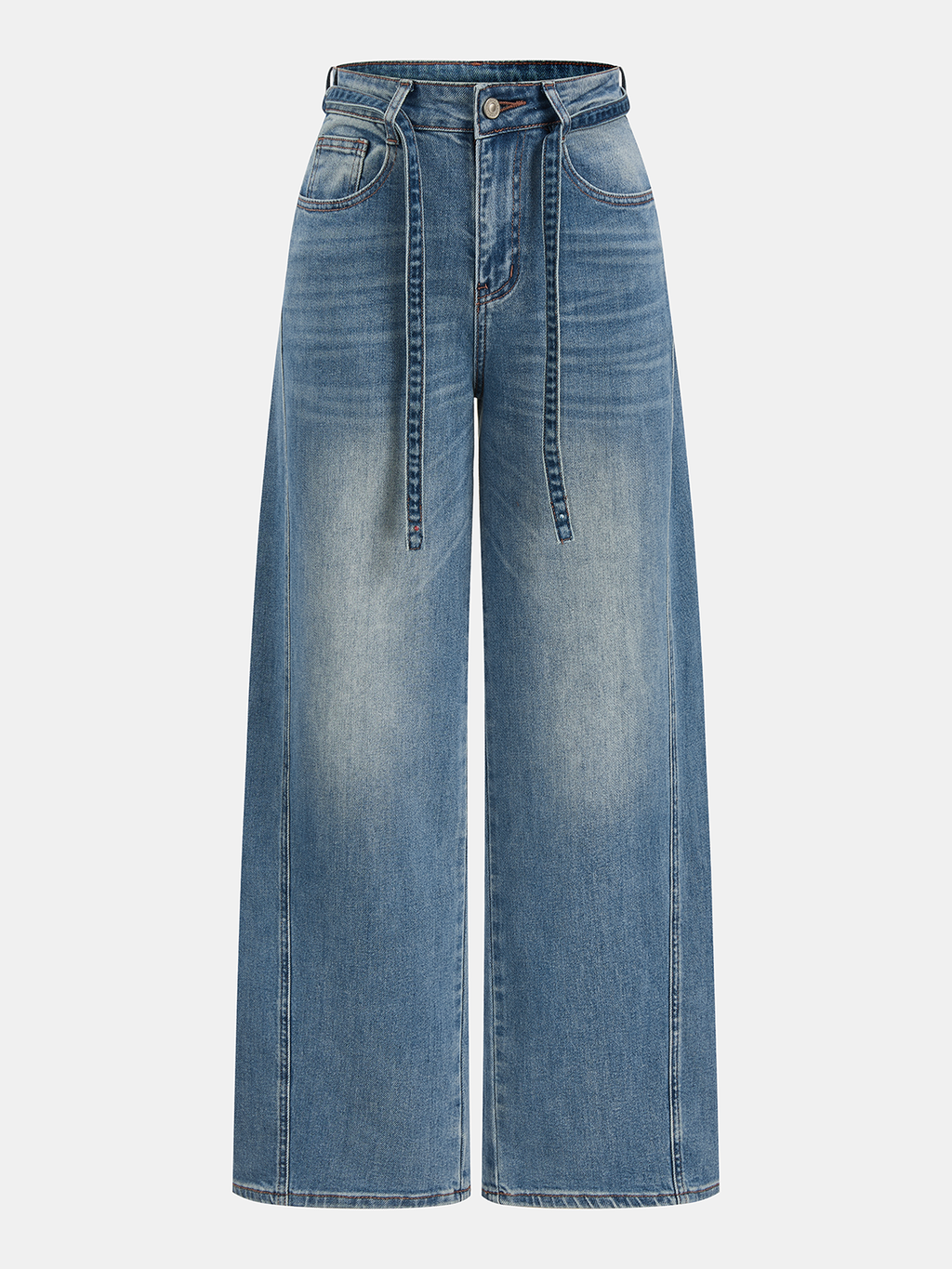 Jeans mit geraffter Taille und geschwungenem Bein