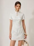 Mini-robe cheongsam jacquard floral