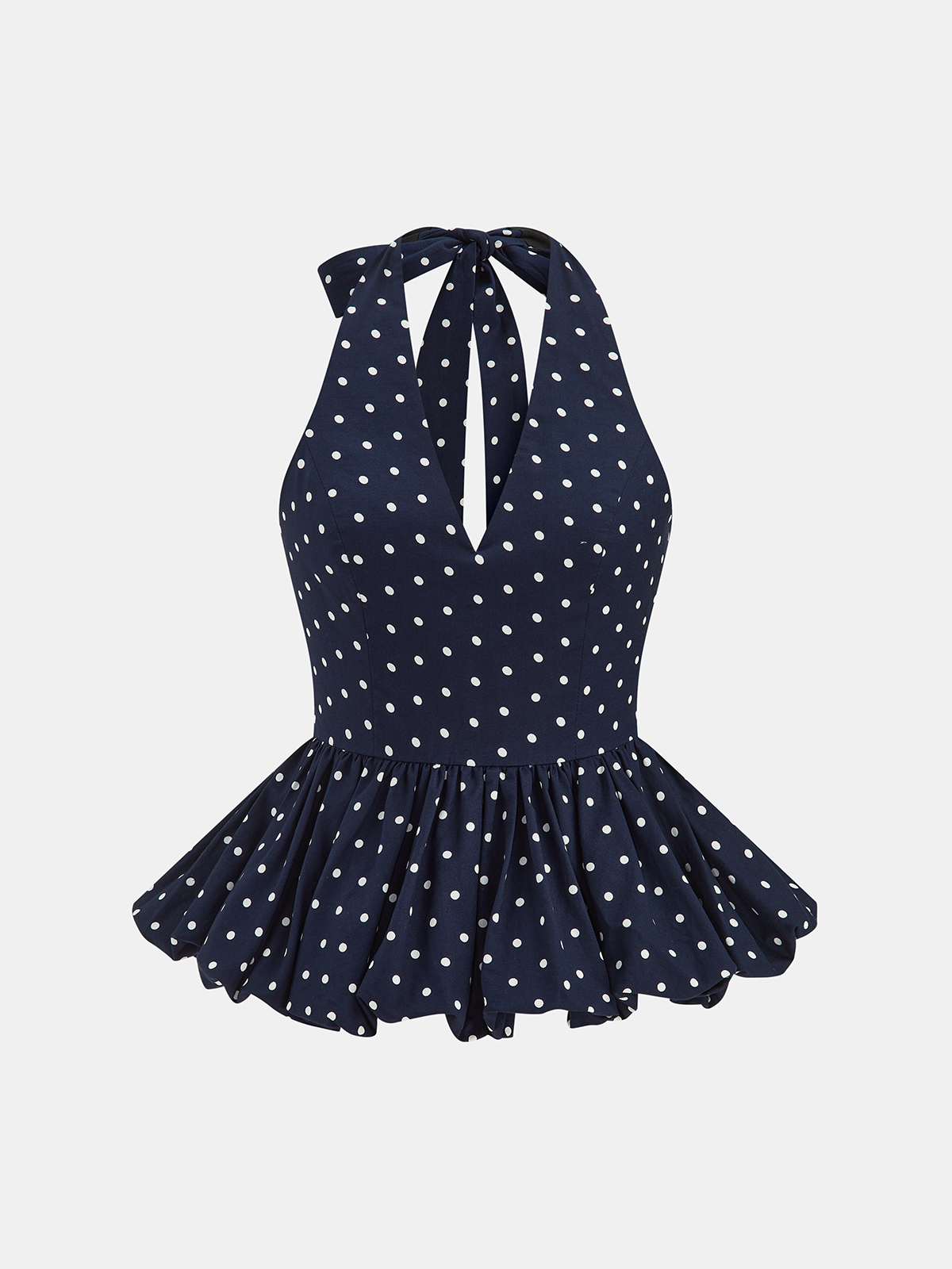 Ensemble top péplum et pantalon à pois en lin mélangé