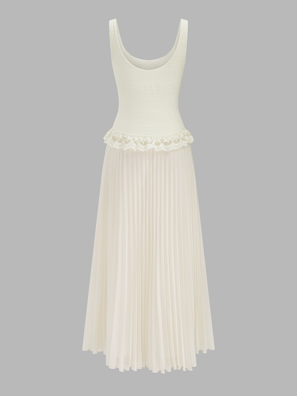 Plissiertes Kleid mit texturiertem Oberteil und Spitzenbesatz