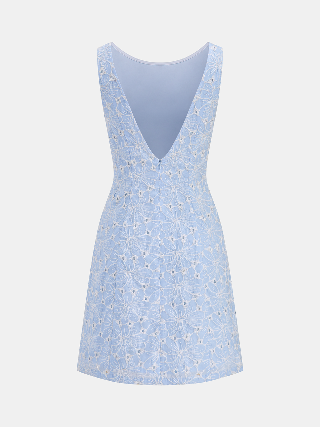 Ärmelloses Kleid mit Blumenstickerei und Lochmuster
