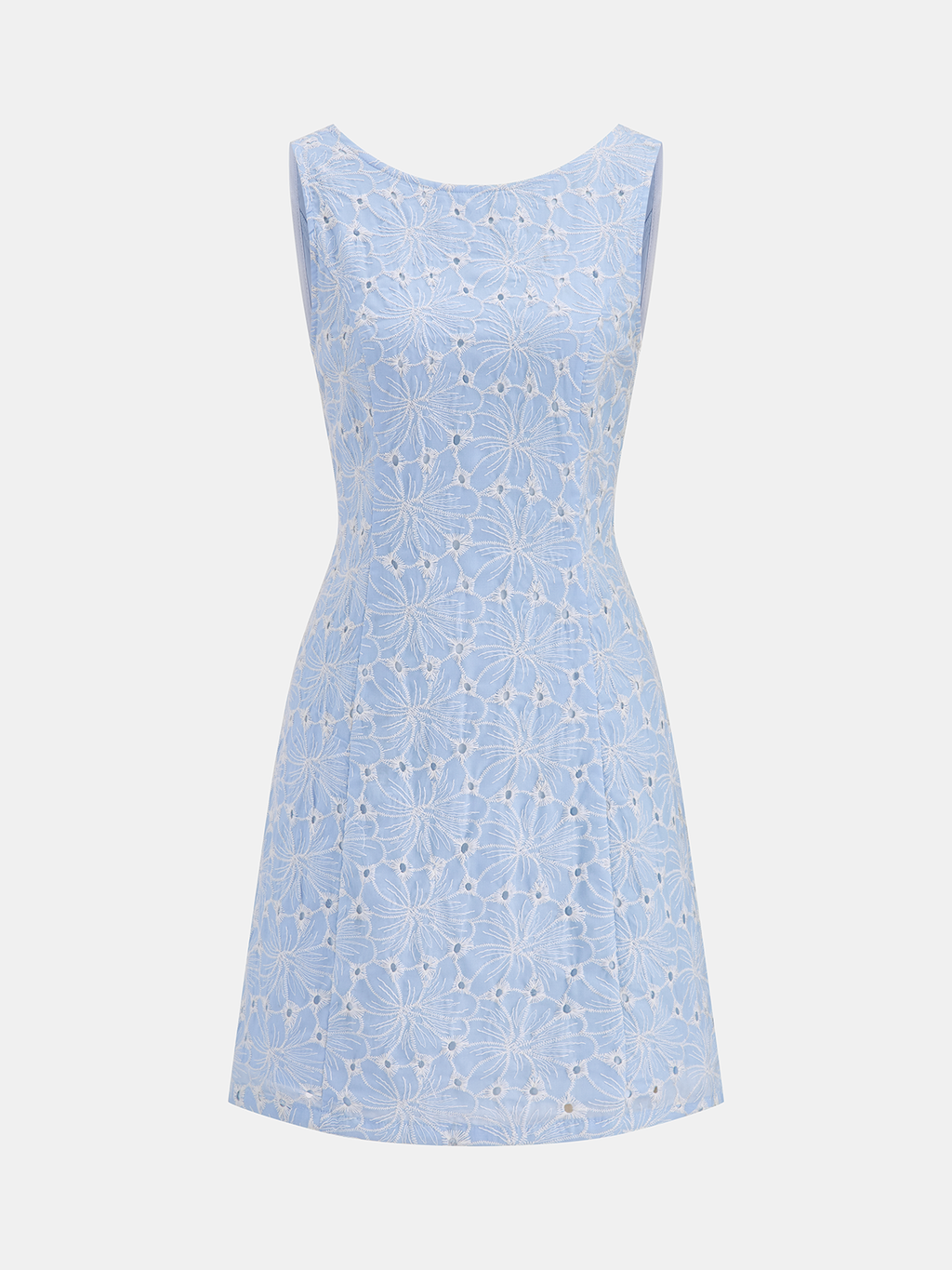 Ärmelloses Kleid mit Blumenstickerei und Lochmuster