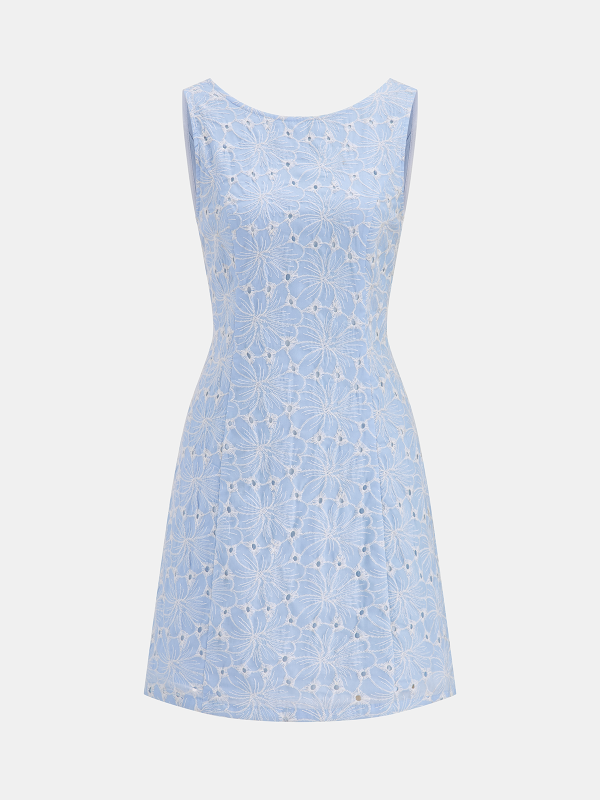 Ärmelloses Kleid mit Blumenstickerei und Lochmuster