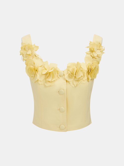 3D Floral Crop Top & Pleated Midi Skirt Set