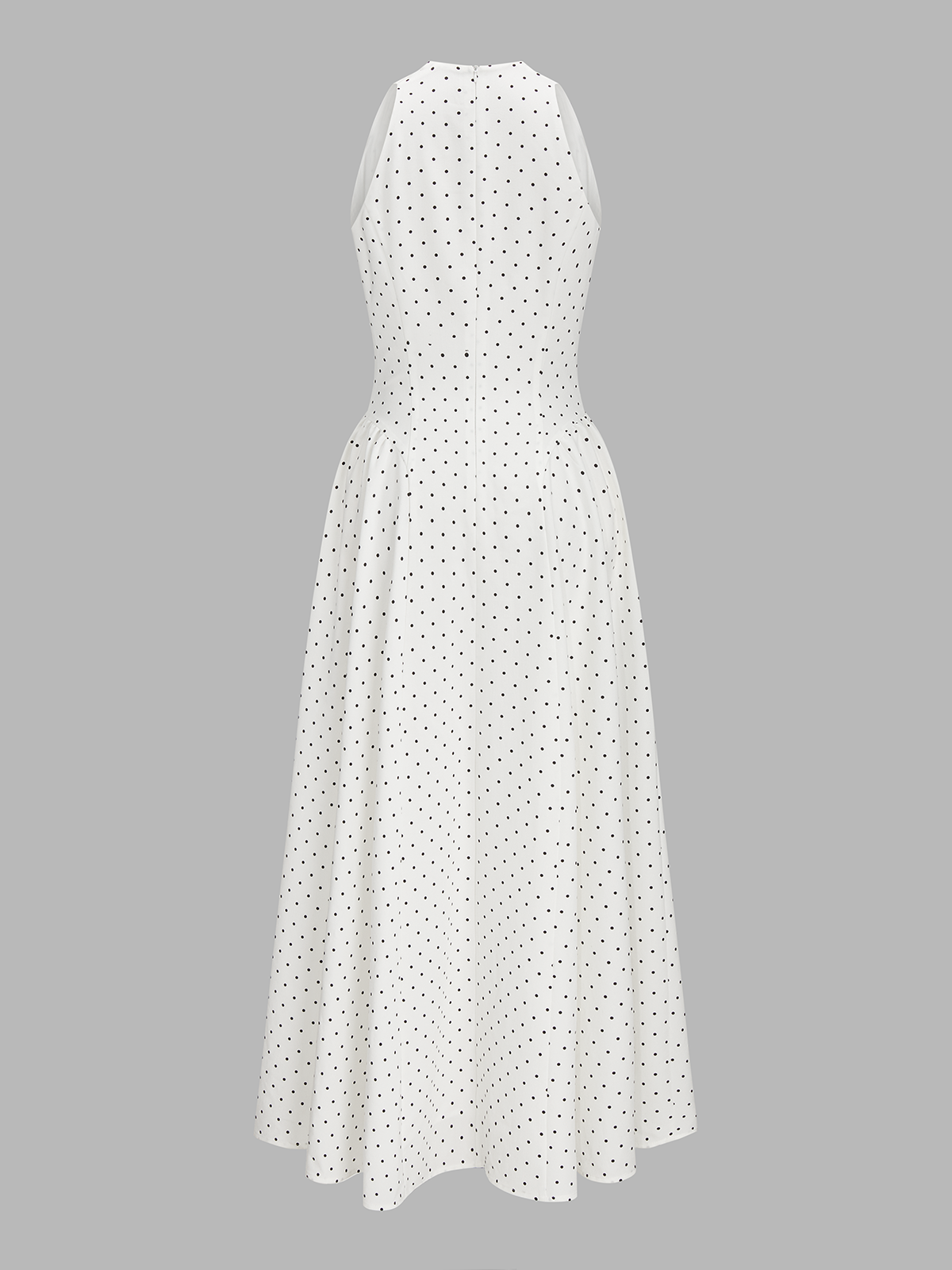 Robe longue plissée sans manches à pois