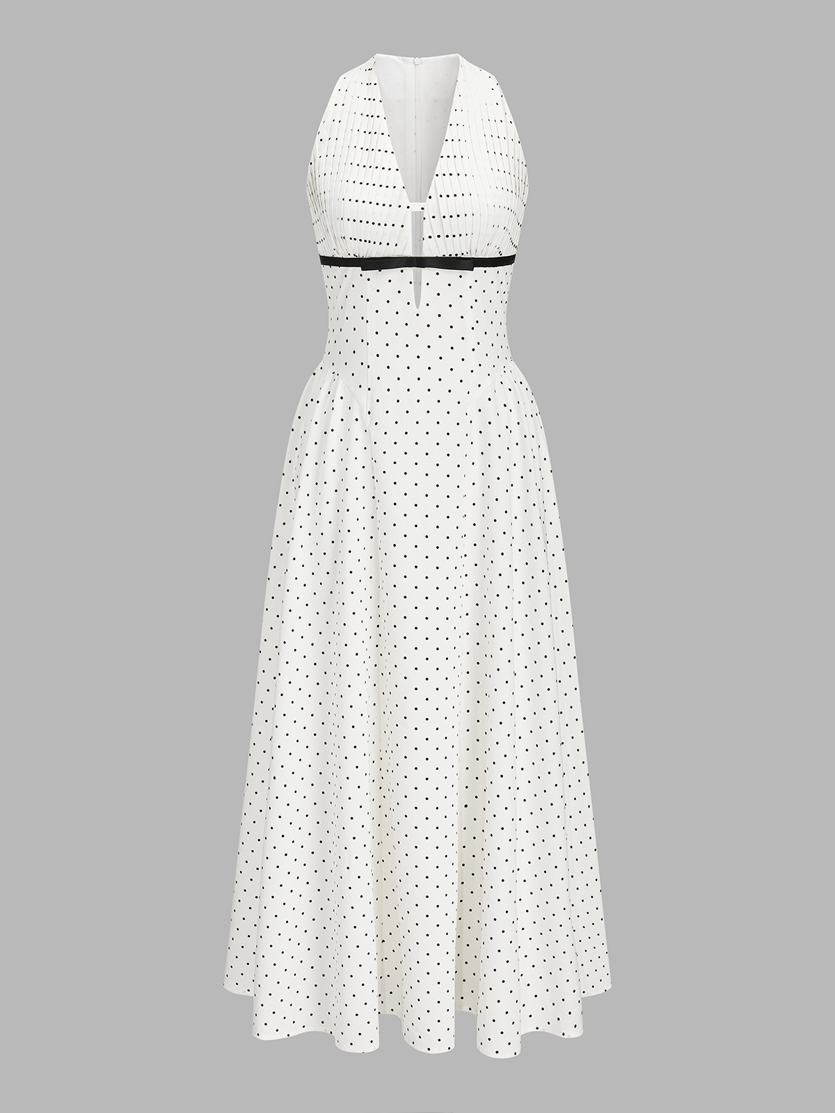 Robe longue plissée sans manches à pois