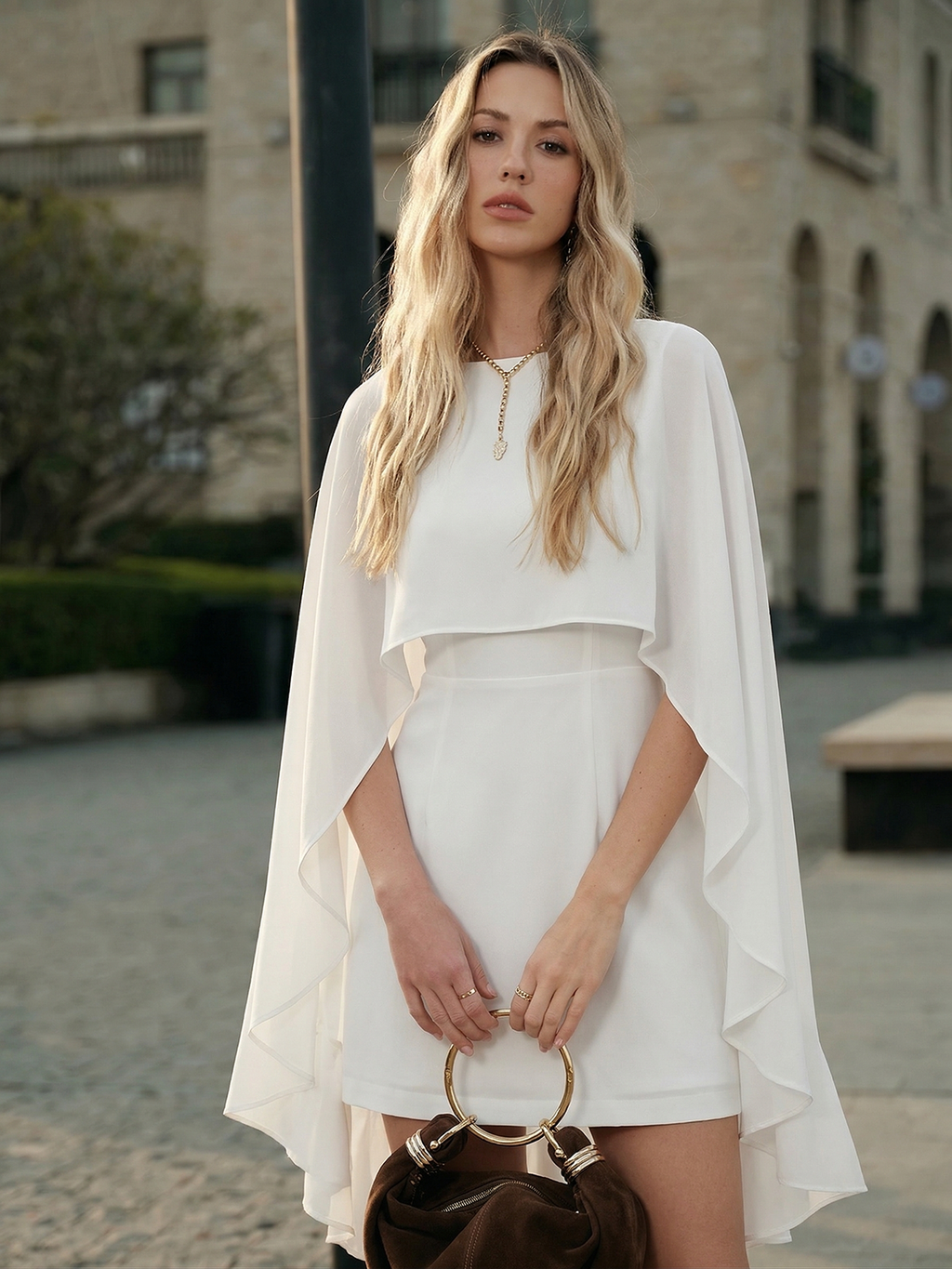 Zweiteiliges Set: Mini-Kleid mit Camisole und Cape-Überwurf