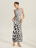 Dehnbares Maxikleid aus Mesh mit Polka Dots
