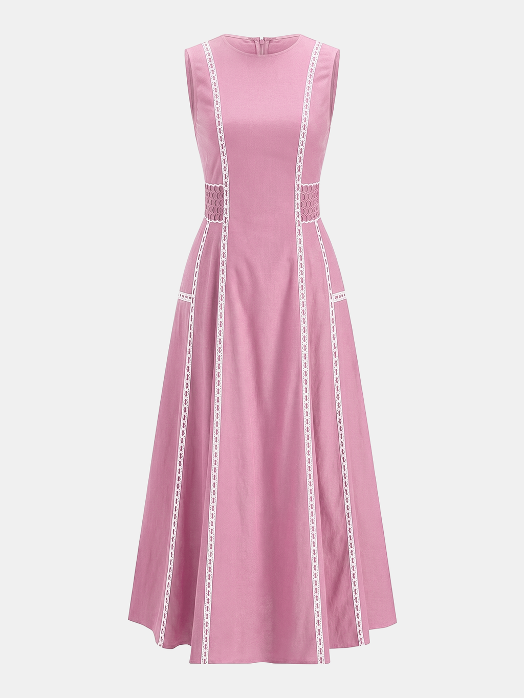 Contrast Lace Trim Sleeveless Midi Dress