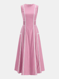 Contrast Lace Trim Sleeveless Midi Dress