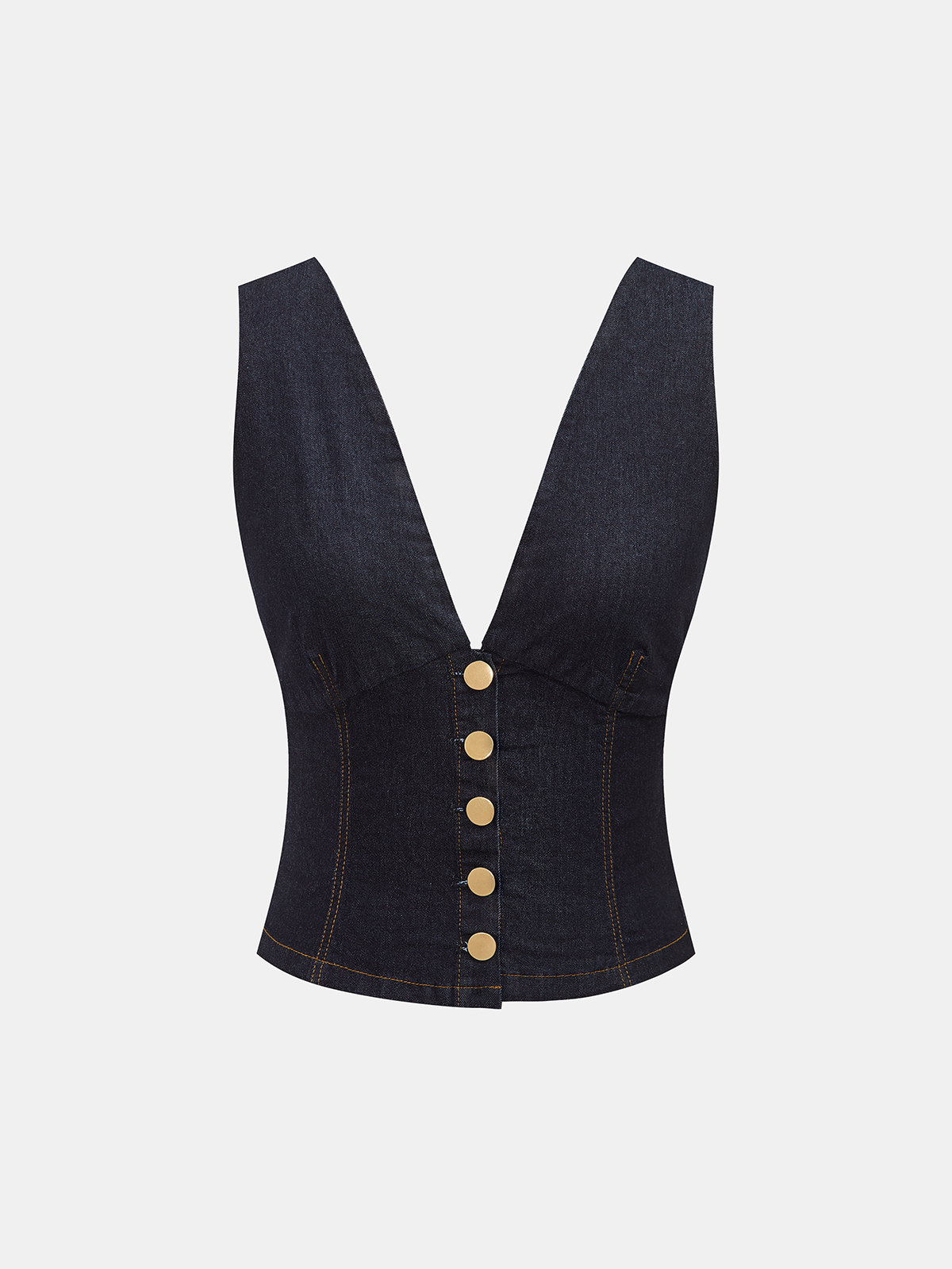 Jeans-Tanktop mit tiefem V-Ausschnitt und Metallknöpfen