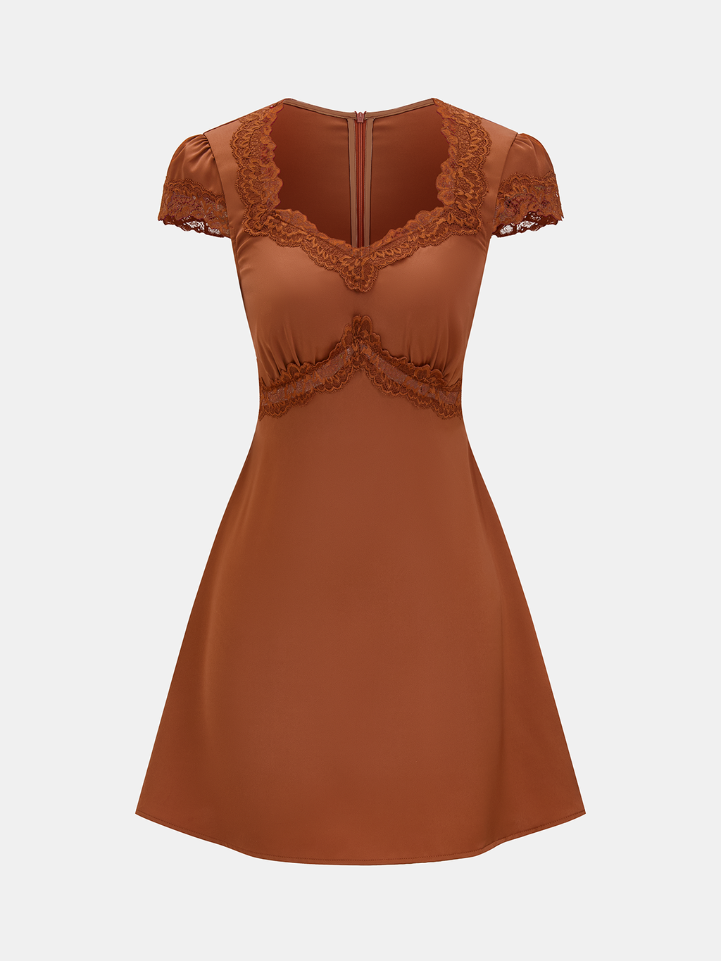 Mini-robe en satin à encolure en V et bordure en dentelle