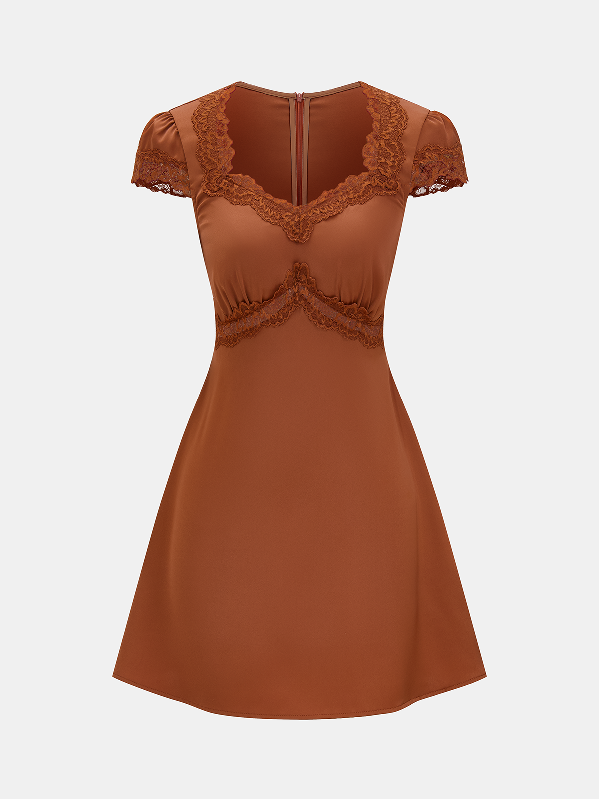 Mini-robe en satin à encolure en V et bordure en dentelle