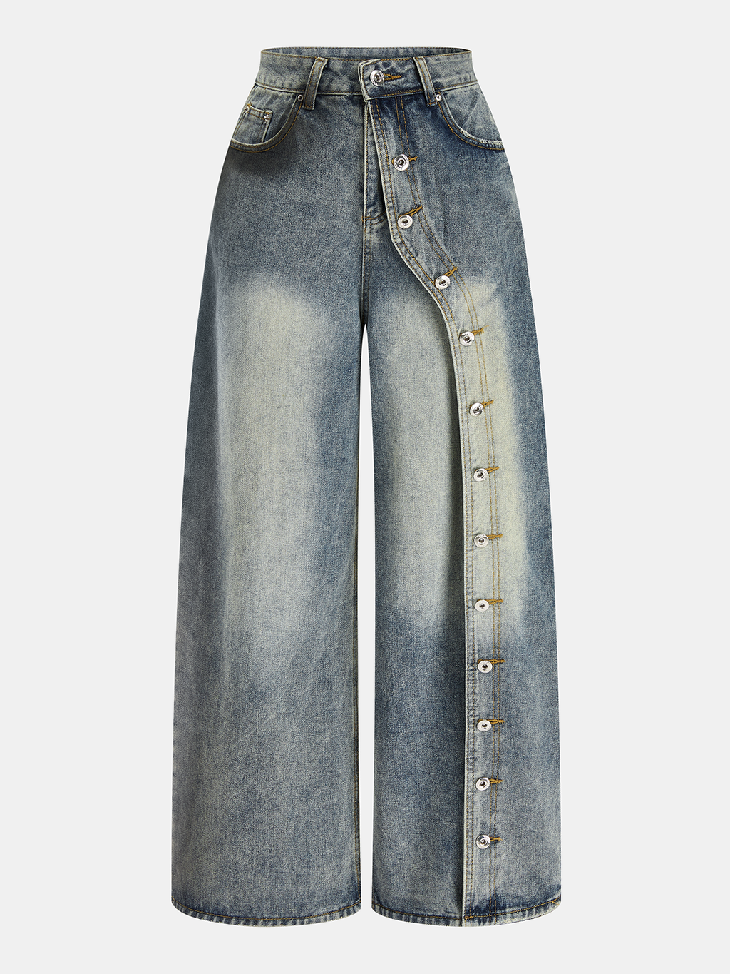 Asymmetrische Knopfleiste Weite Jeans