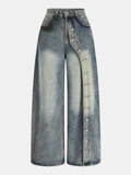 Asymmetrische Knopfleiste Weite Jeans