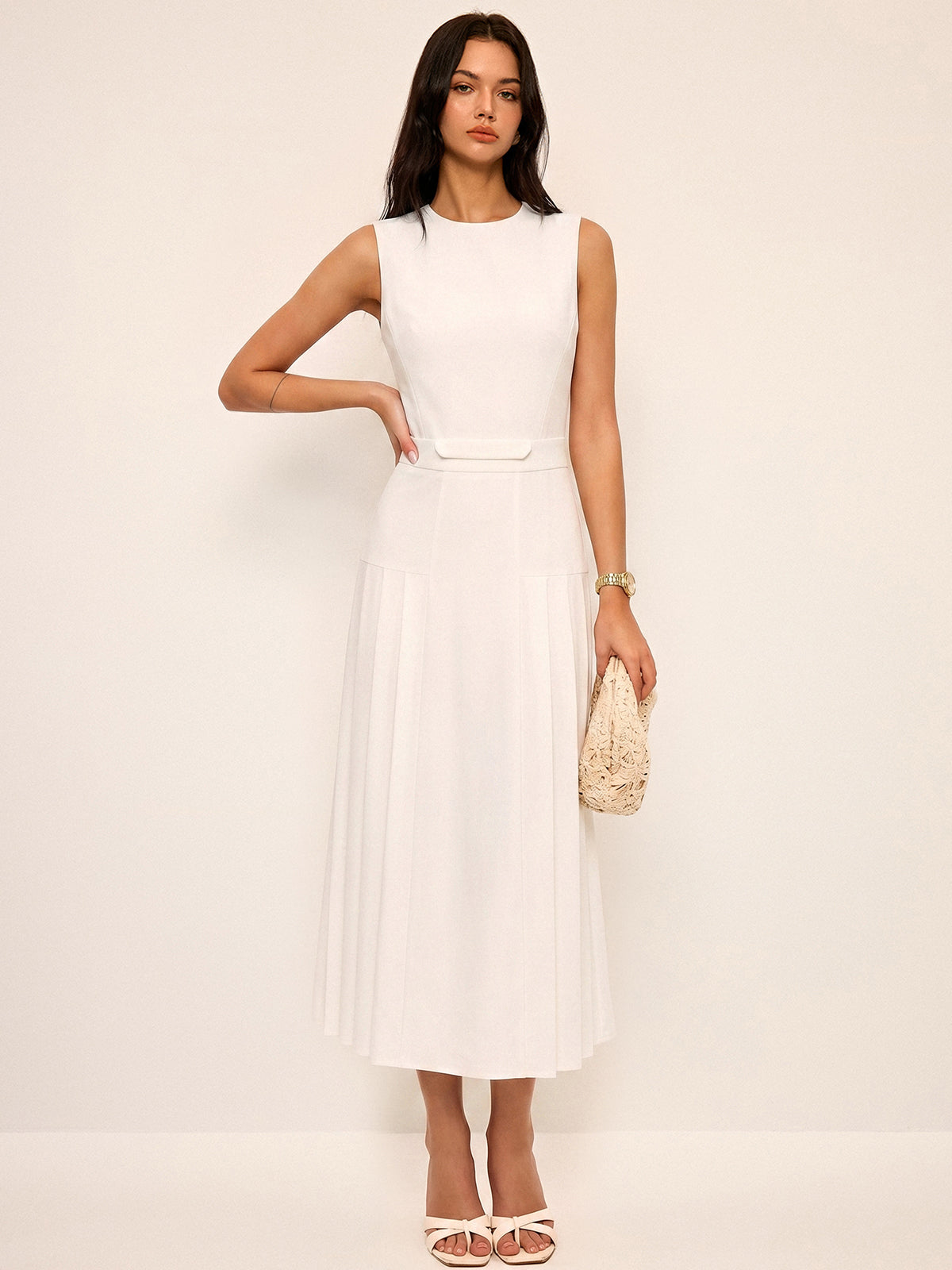 Robe midi plissée sans manches