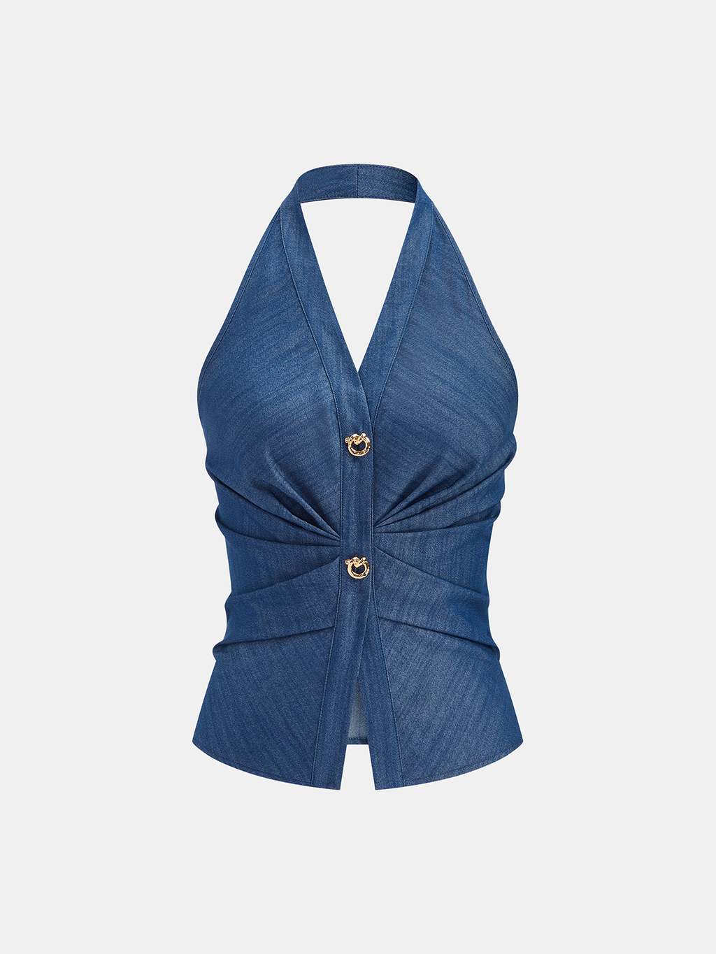 Faux-Denim Neckholder-Oberteil mit Raffungen und Hose Set