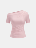 Ruched Off Shoulder Slim Short Sleeve Top
