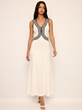 Robe longue en maille sans manches à col en V rayée
