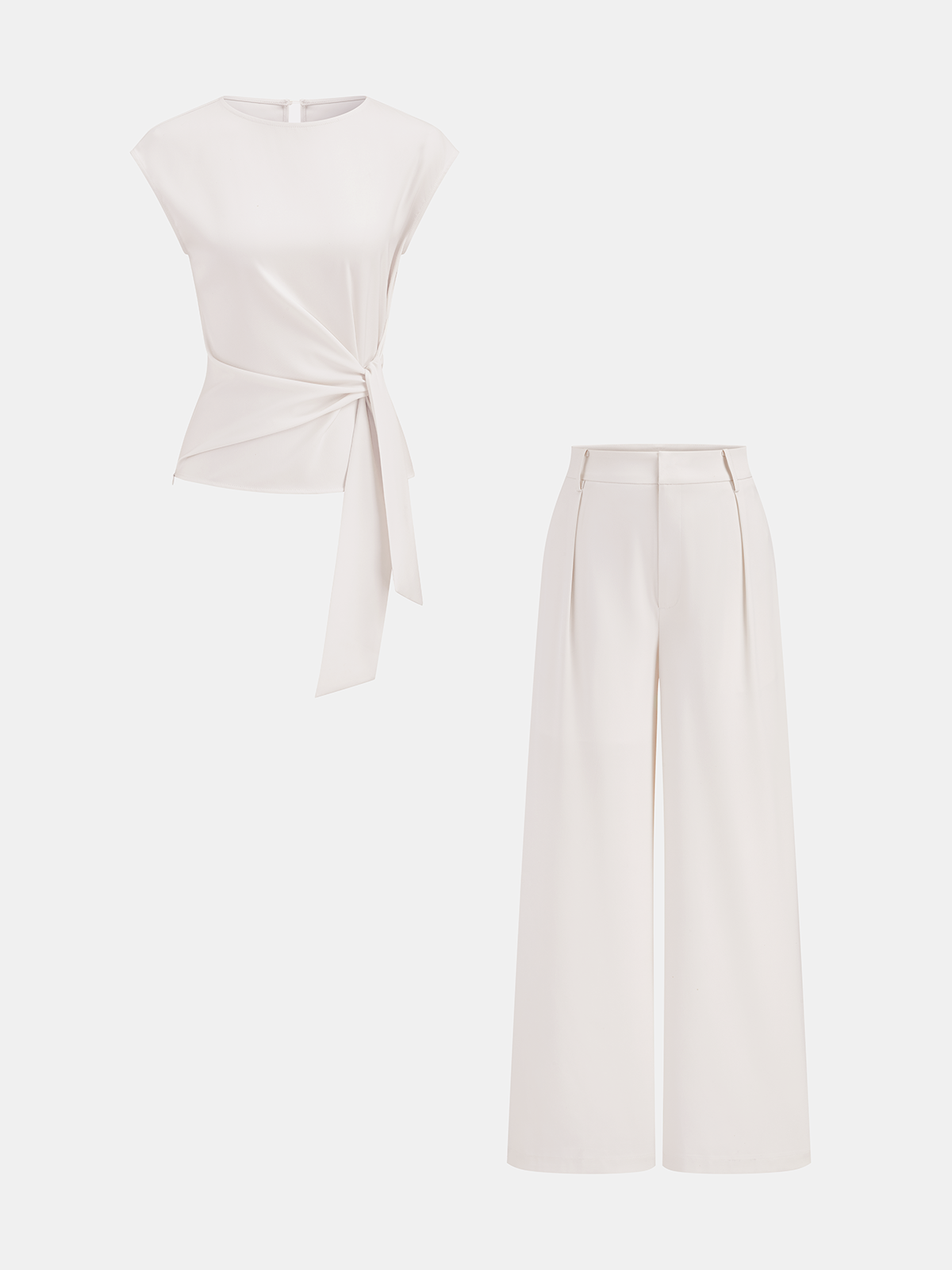 Ensemble haut sans manches à taille nouée et pantalon large