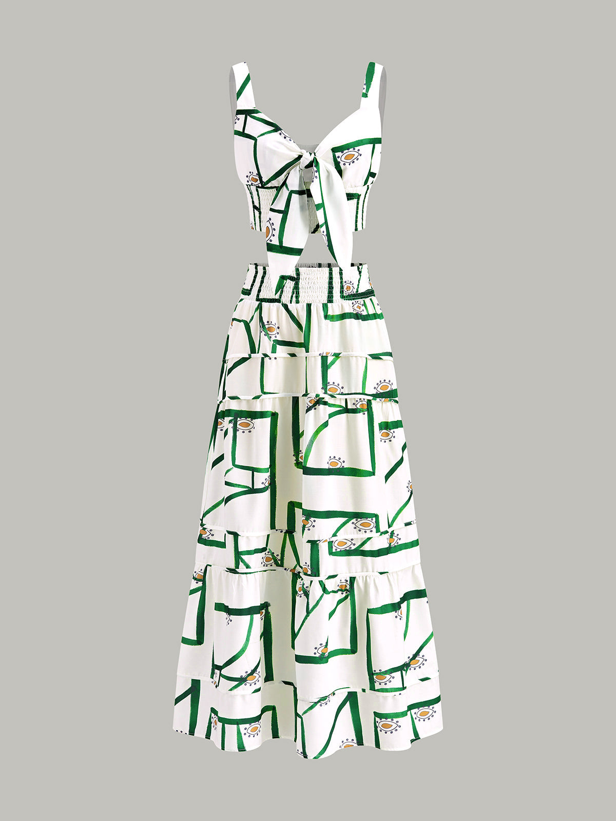 Front Tie Cami Top With Tiered Skirt Set