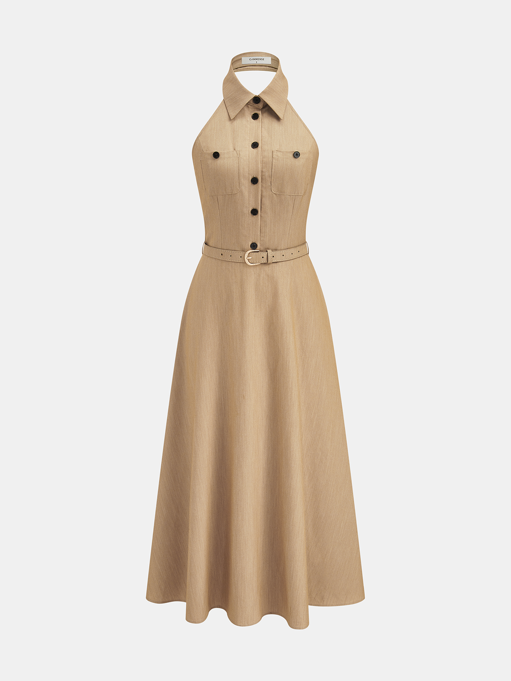 Maxikleid mit Kragen, Neckholder, Rückenausschnitt und Gürtel