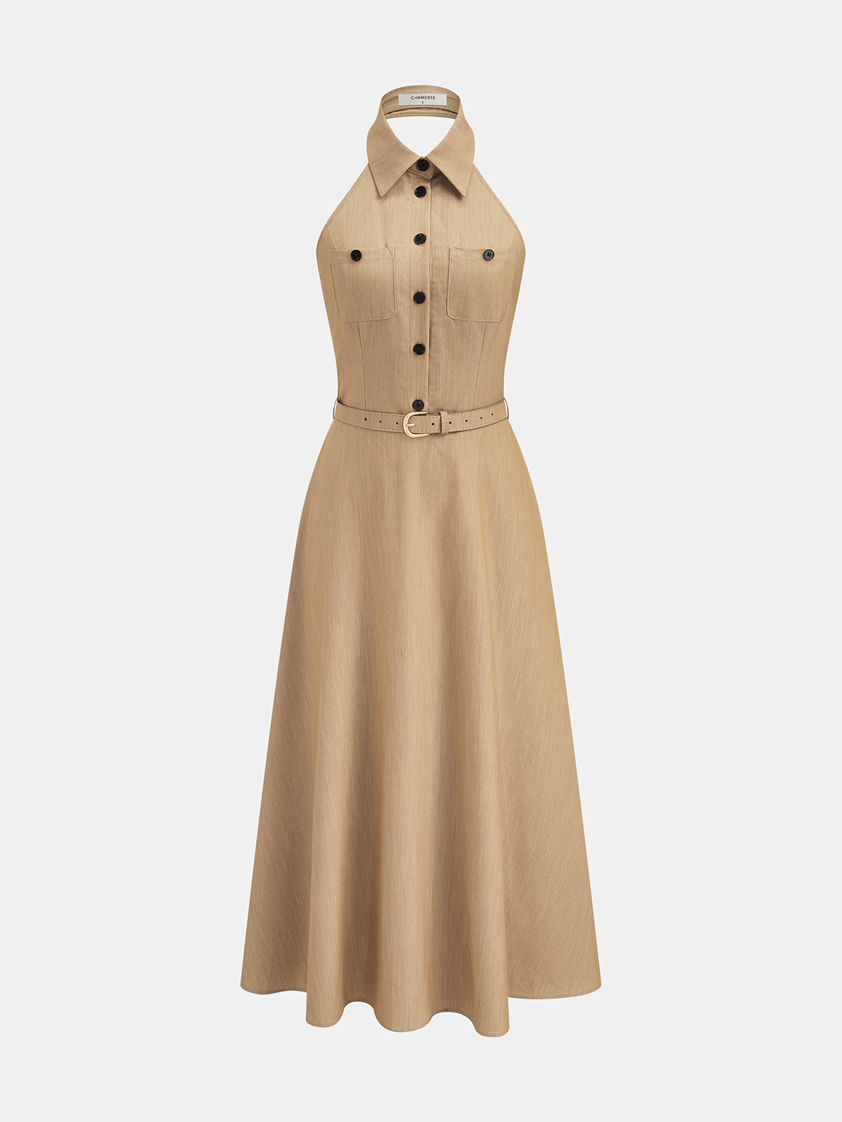 Maxikleid mit Kragen, Neckholder, Rückenausschnitt und Gürtel