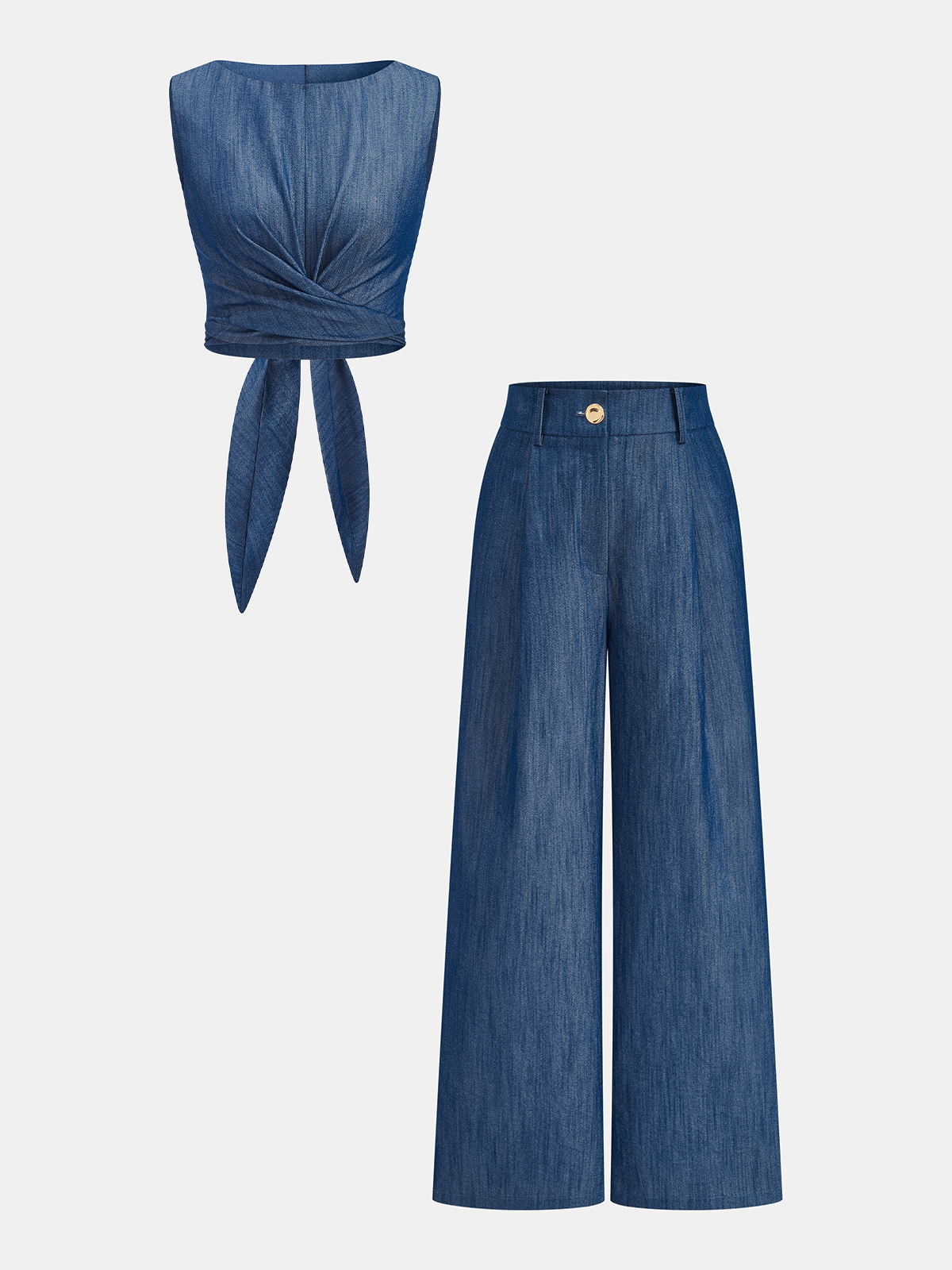 Verkreuztes Crop Top & Hose mit weitem Bein Set