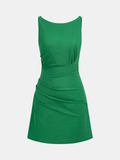 Cotton Linen Sleeveless Ruched Mini Dress