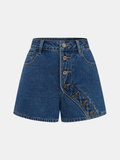 Asymmetrische Knopf-Jeansshorts