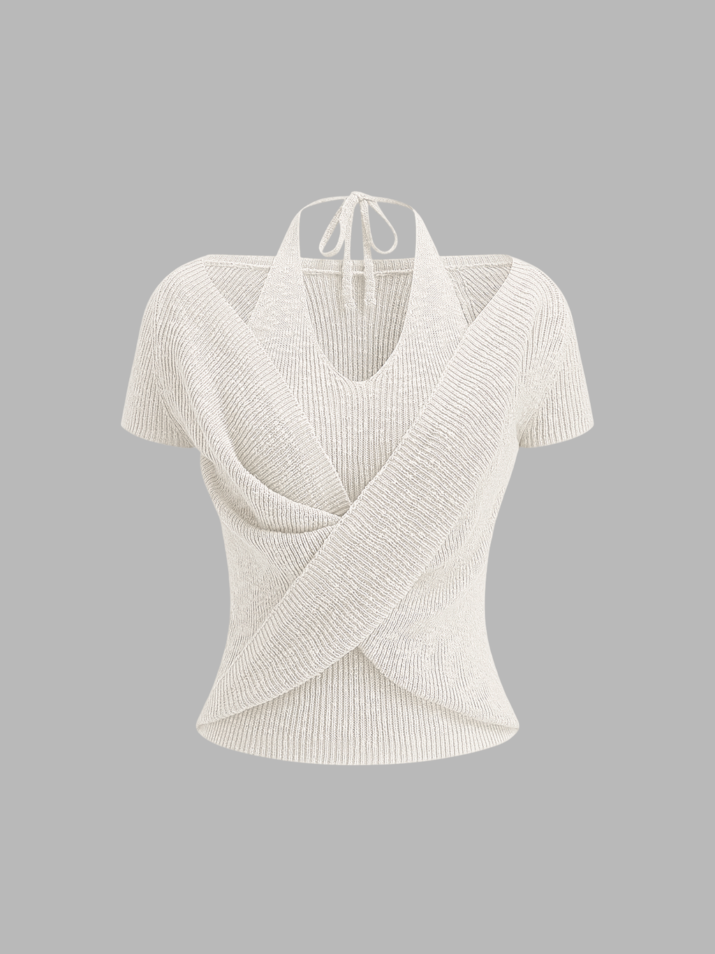 Halter Wrap Short Sleeve Knit Top