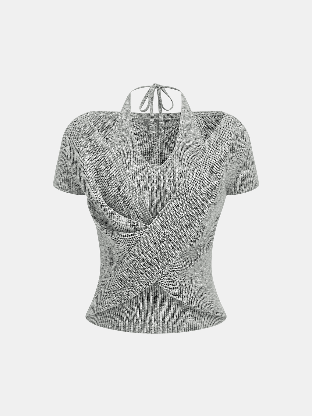 Halter Wrap Short Sleeve Knit Top