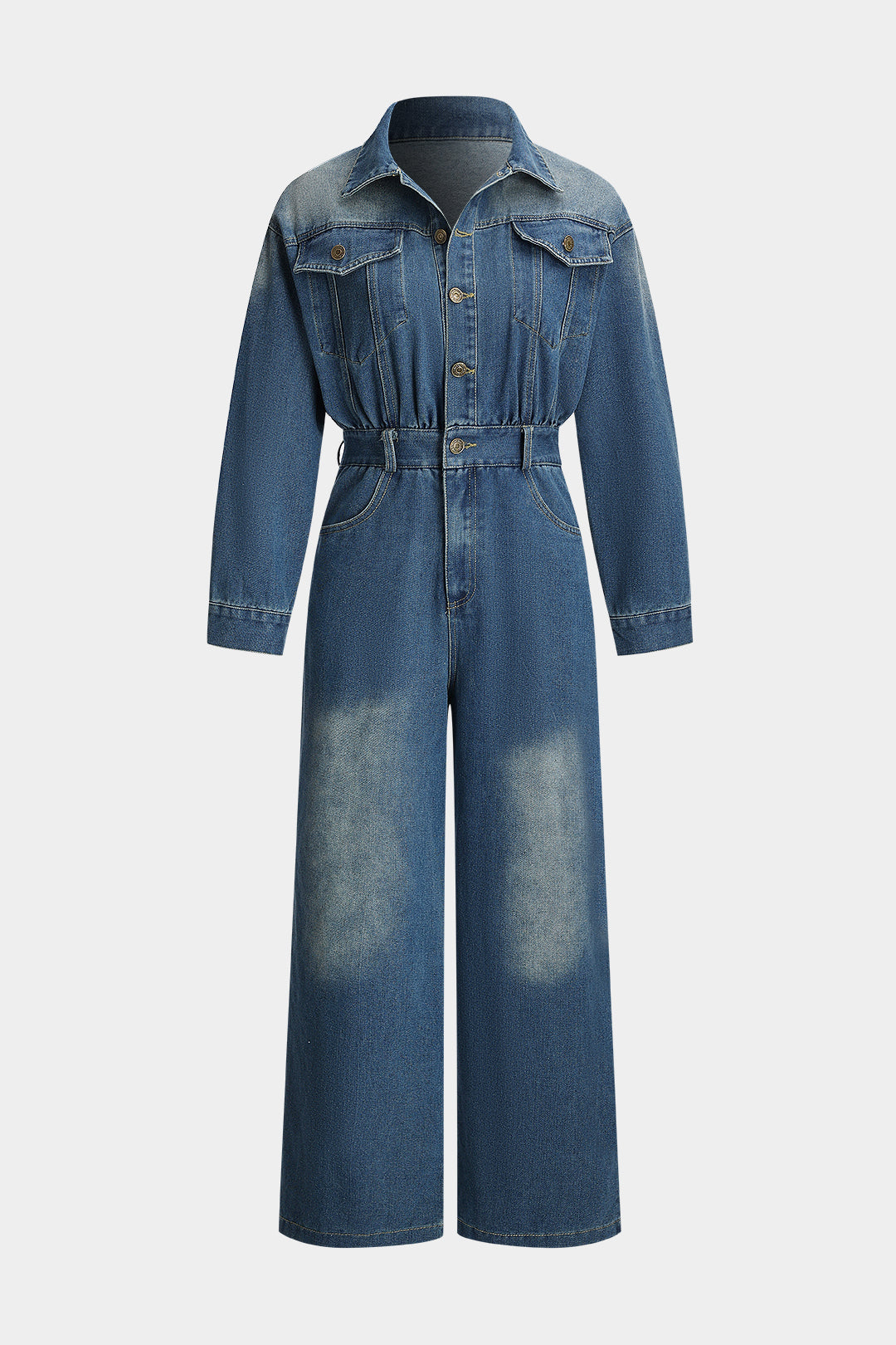 Denim Button Long Sleeve Jumpsuit