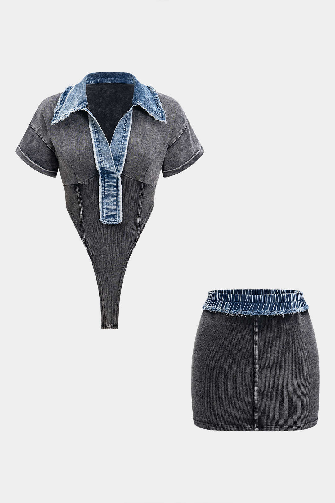 Patchwork Bodysuit And Skirt Set