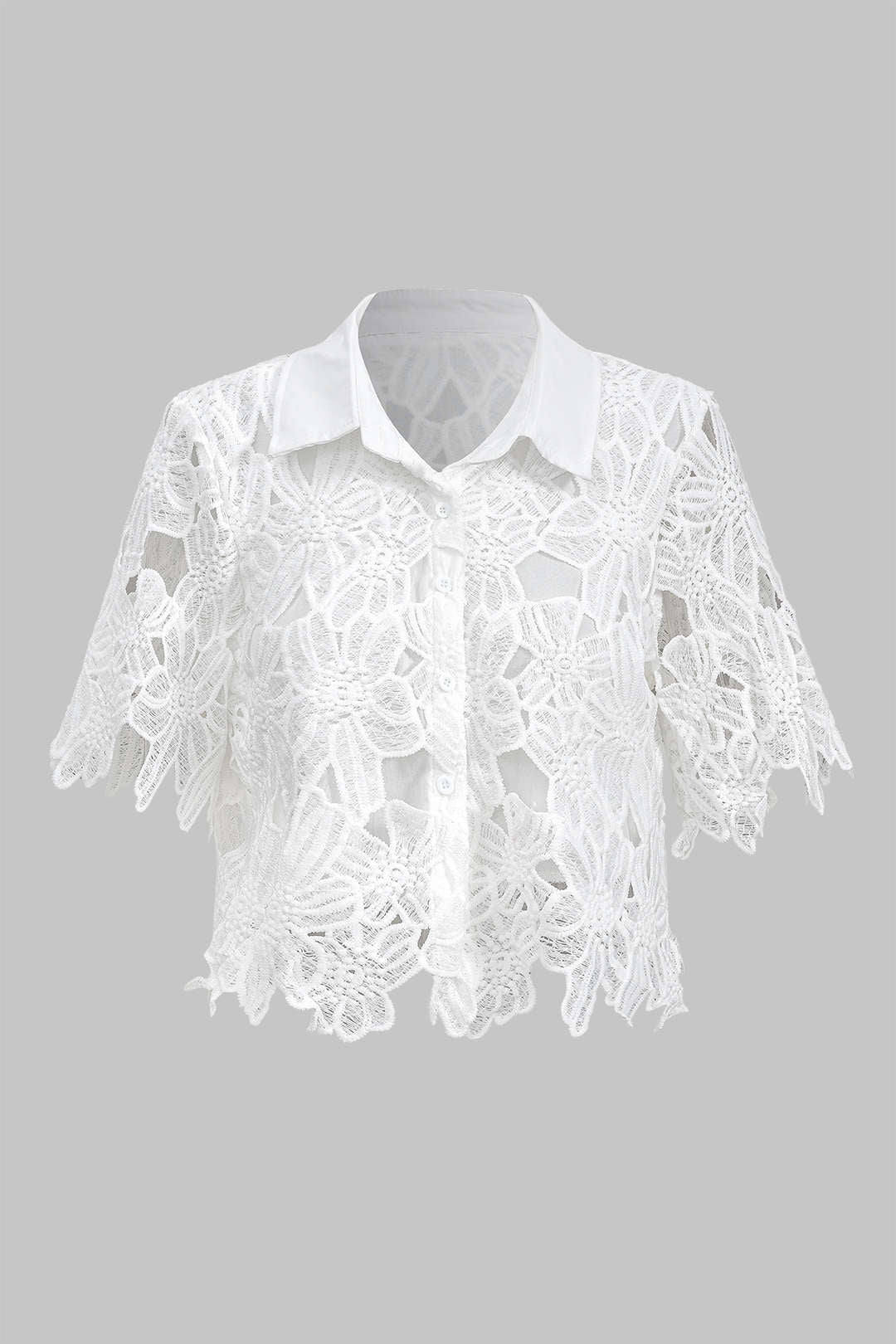 Hollow Out Lace Top And Tie Up Trousers Set